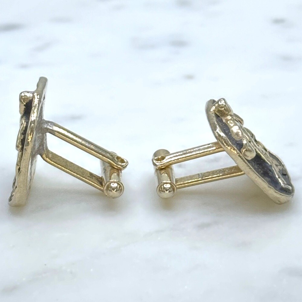 Mens Vintage Bowling Bowler Black & Gold Tone Bullet Back Cufflinks (read) - Picture 3 of 5